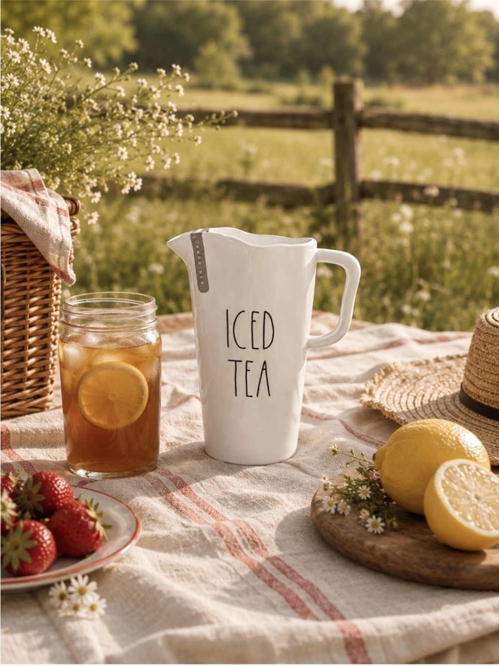 Rae Dunn Ice Tea Pitcher NWT never used white plastic